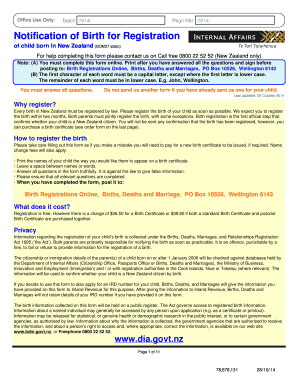 New Zealand Birth Registration Form BDM27