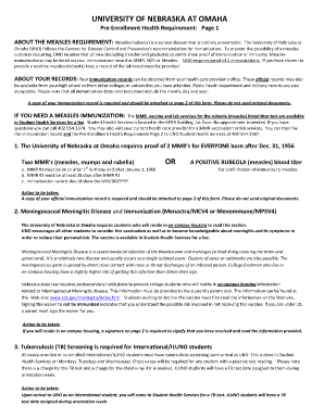 University of Nebraska at Omaha Pre-Enrollment Health Requirement Form