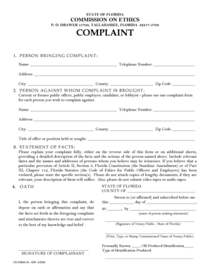 Florida Ethics Complaint Form