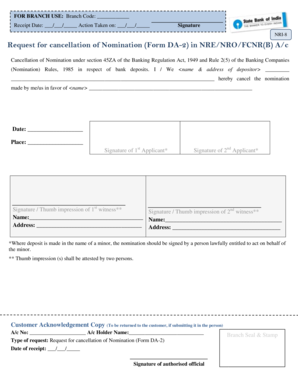 Request for Cancellation of Nomination Form DA-2