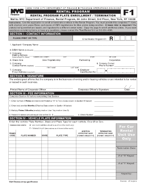 New York City Rental Program Plate Enrollment Form