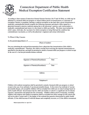 Connecticut Medical Exemption Certification Statement