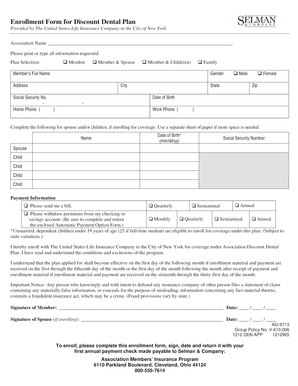 Enrollment Form for Discount Dental Plan