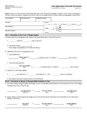Wisconsin Land Application Records Worksheet