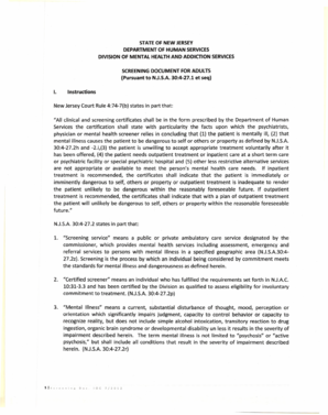 New Jersey Adult Mental Health Screening Document