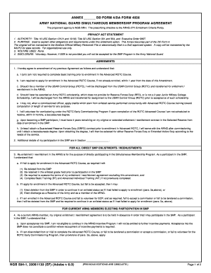 Army National Guard Simultaneous Membership Program Agreement