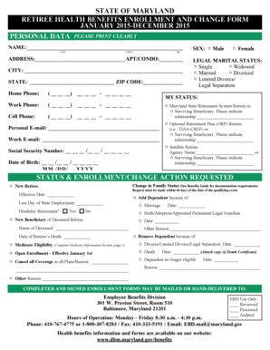 Maryland Retiree Health Benefits Enrollment Form