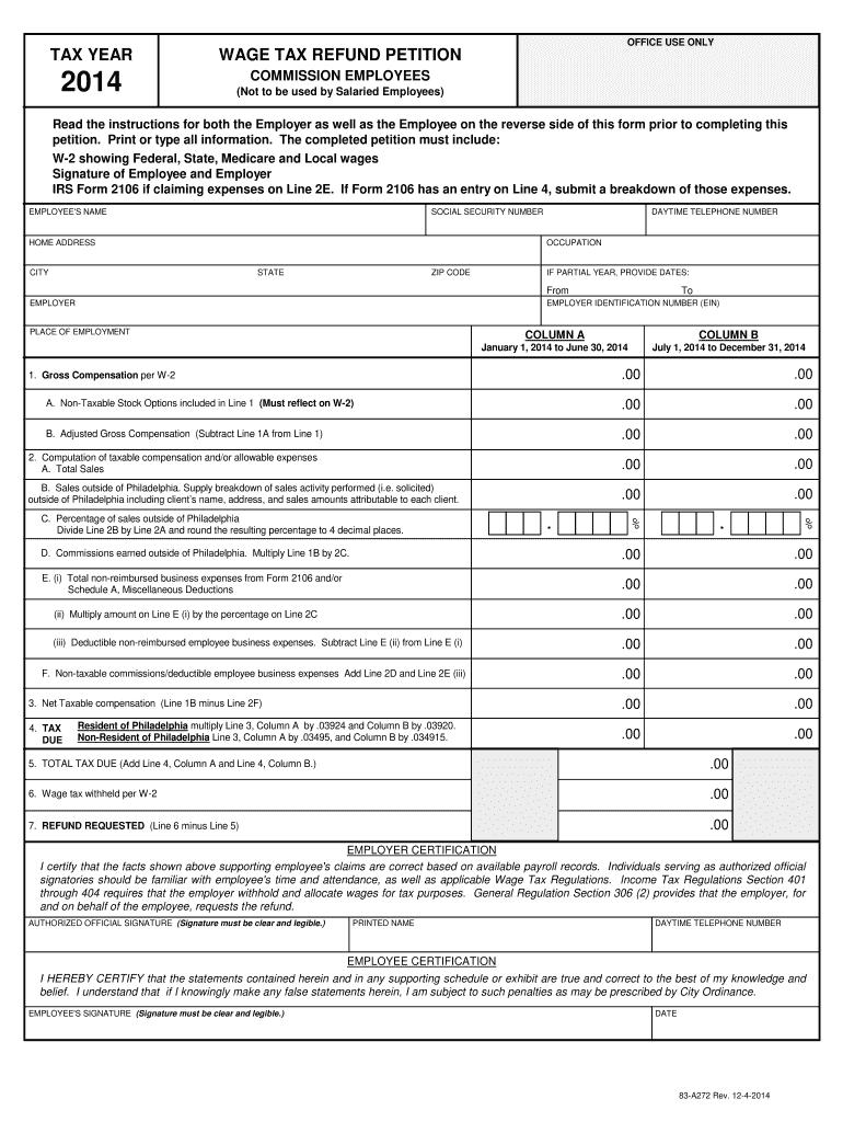 philadelphia refund petition 2014 form Preview on Page 1