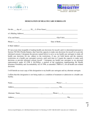 Florida Health Care Surrogate Designation Form