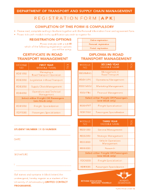 University of Johannesburg Registration Form