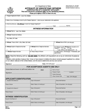 Affidavit of Identifying Witness for Passport Application