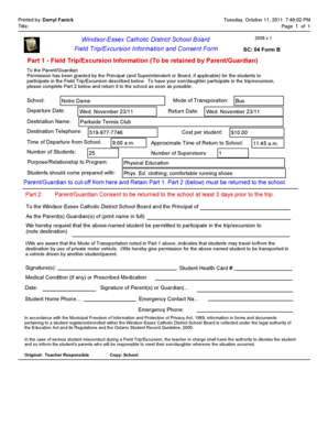Field Trip Consent Form