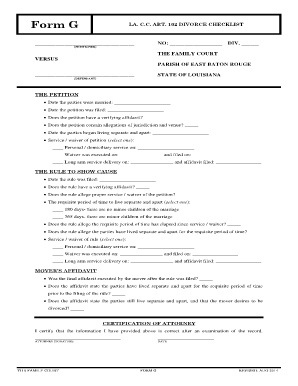 Louisiana Divorce Checklist Form G