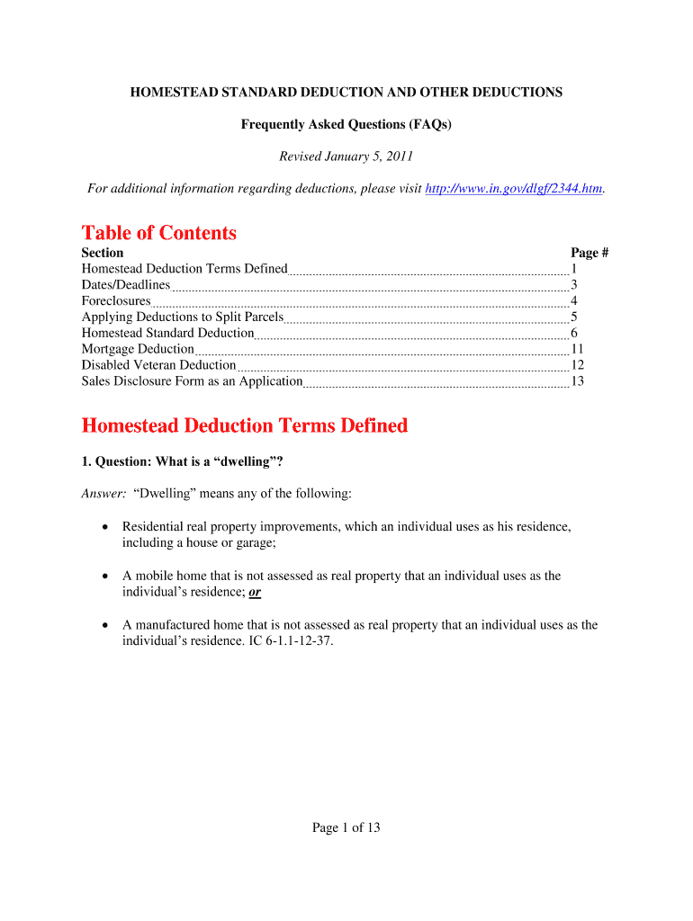 Fillable Online in HOMESTEAD STANDARD DEDUCTION AND OTHER DEDUCTIONS