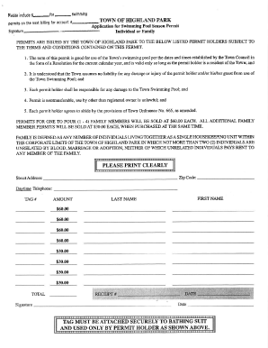 Town of Highland Park Swimming Pool Season Permit