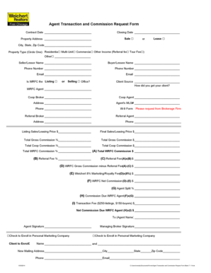 Agent Transaction and Commission Request Form