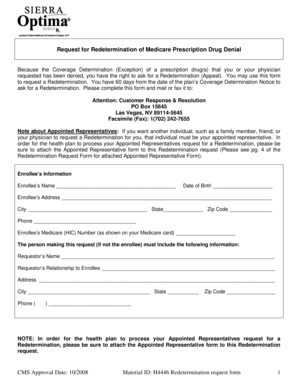 Medicare Prescription Drug Redetermination Request Form