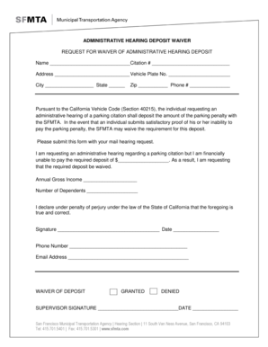 Administrative Hearing Deposit Waiver