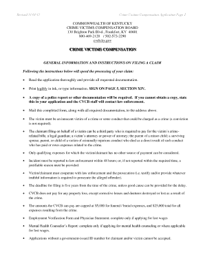 Kentucky Crime Victims Compensation Application