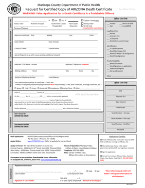 Arizona Death Certificate Request Form
