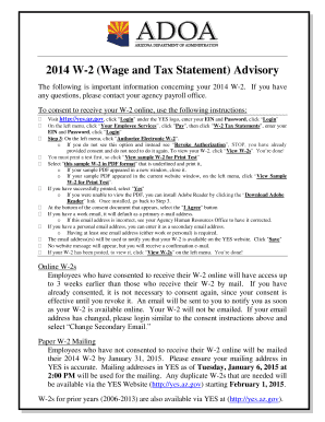 2014 W-2 Wage and Tax Statement Advisory