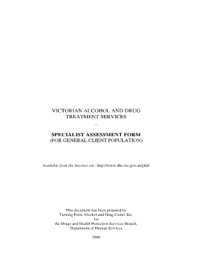 Victorian Alcohol and Drug Specialist Assessment Form