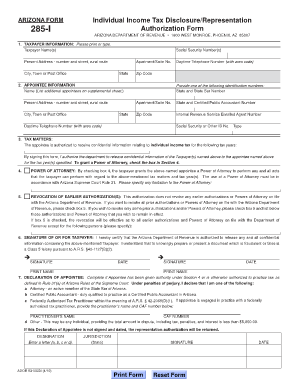 Arizona Individual Income Tax Disclosure/Representation Form