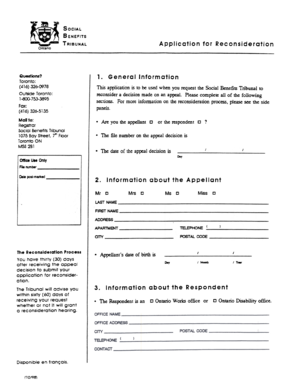 Social Benefits Tribunal Application for Reconsideration