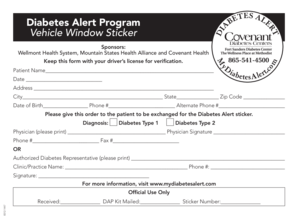 Diabetes Alert Program Vehicle Window Sticker