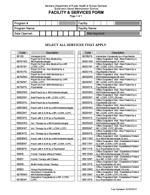 Montana Substance Abuse Management Facility Services Form