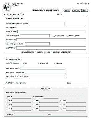 California Credit Card Transaction Form
