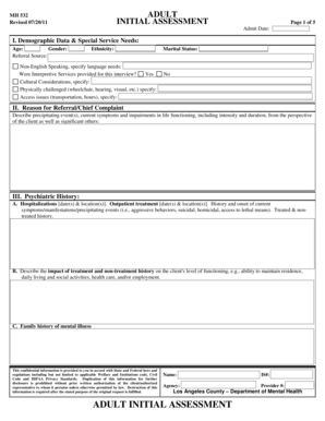 Adult Initial Assessment Form MH 532