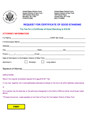 Request for Certificate of Good Standing