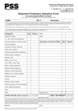 Shipment Protection Valuation Form