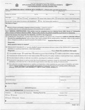New York Disability License Plates and Parking Permit Application