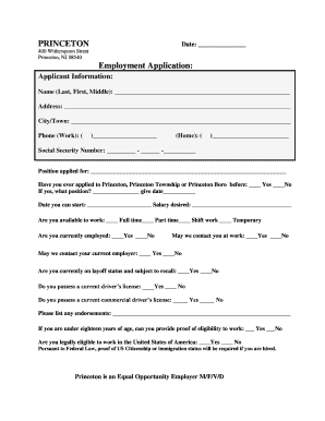 Princeton Employment Application