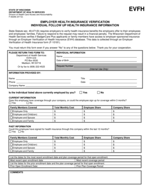Wisconsin Employer Health Insurance Verification Form