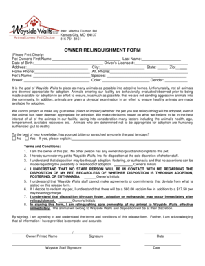 Pet Owner Relinquishment Form
