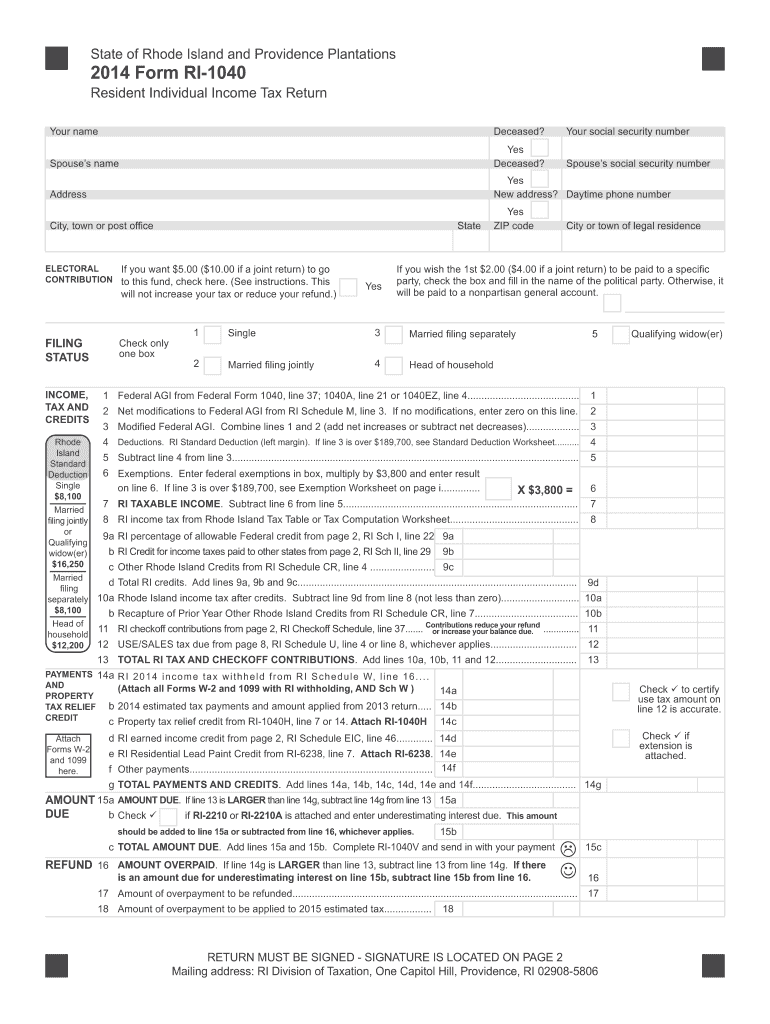 2014 form ri 1040 Preview on Page 1