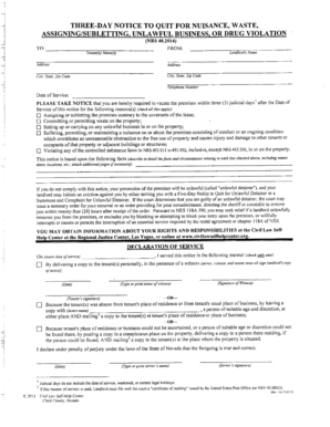 Eviction notice ny - 3-Day Notice to Quit for Nuisance - clarkcountynv