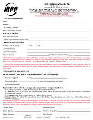 GAP Insurance Policy Cancellation Request