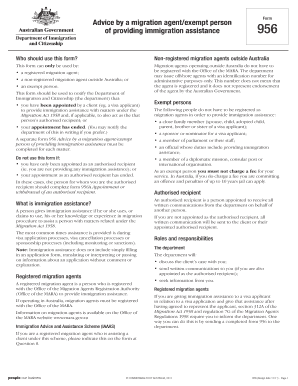 Form 956 Advice by a Migration Agent/Exempt Person