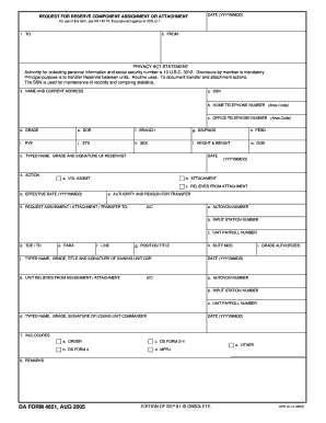 US Army Reserve Component Assignment Form