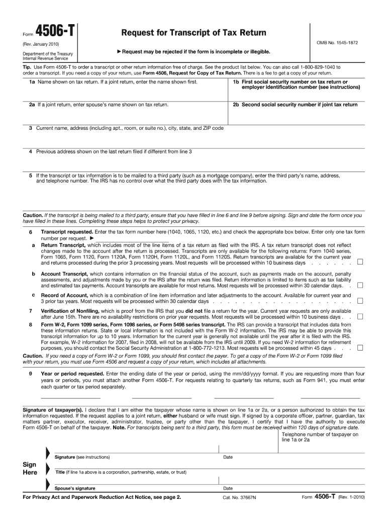 2010 Form IRS 4506 T Fill Online Printable Fillable Blank PdfFiller