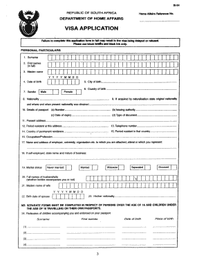 South Africa Visa Application Form BI-84