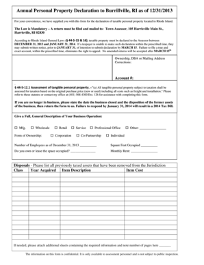 Rhode Island Personal Property Tax Declaration Form