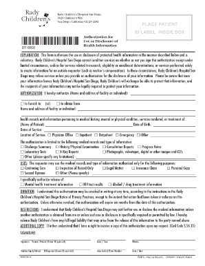 Rady Children's Authorization for Health Information Disclosure