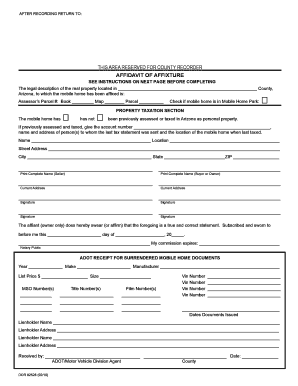 Arizona Affidavit of Affixture for Mobile Home