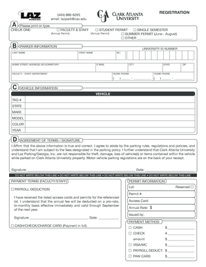 Clark Atlanta University Parking Registration Form