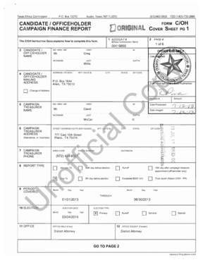 Texas Campaign Finance Report Form C/OH